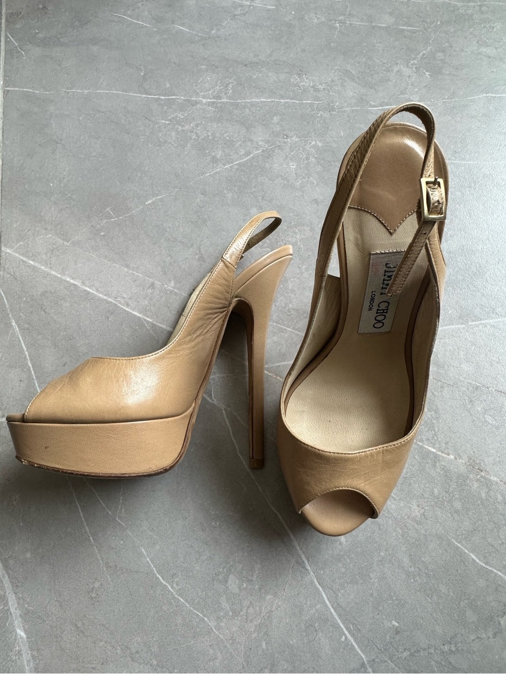 Jimmy Choo Peep Toe Slingback Platform Heels